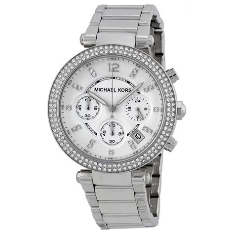 michael kors parker chronograph stainless steel women's silver watch|Michael Kors mk5353 ladies watch.